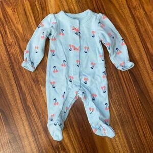 5 For $25 Carter's Blue and Pink Cherry Print Snap Up Footie Baby Preemie